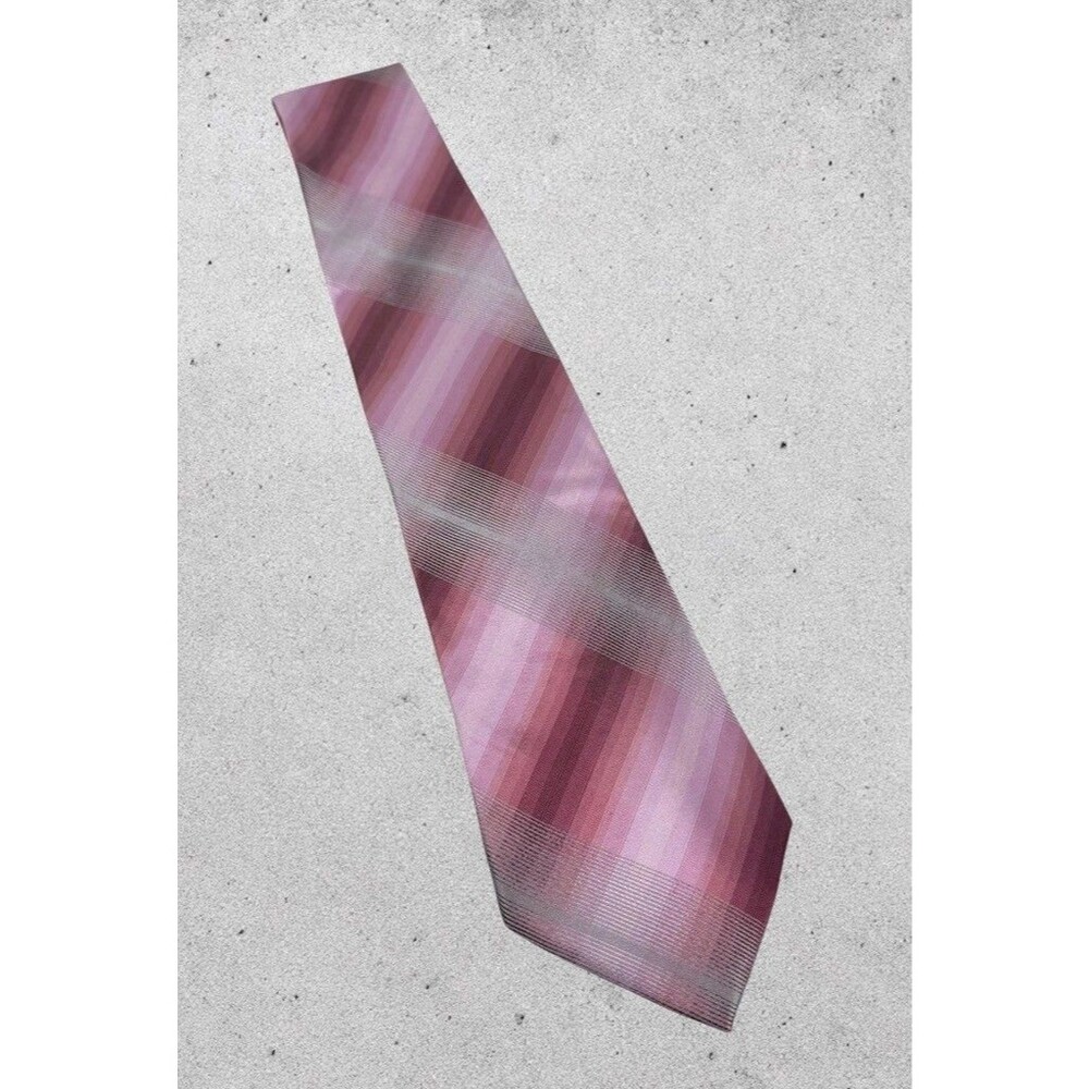 Calvin Klein Tie Mens Extra Long Pink Plaid Striped Silk Blend Necktie